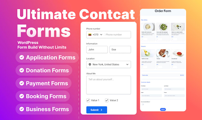 create or fix contact form, multi step form, login form and wordpress form
