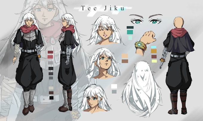 illustrate anime character sheet in best detail