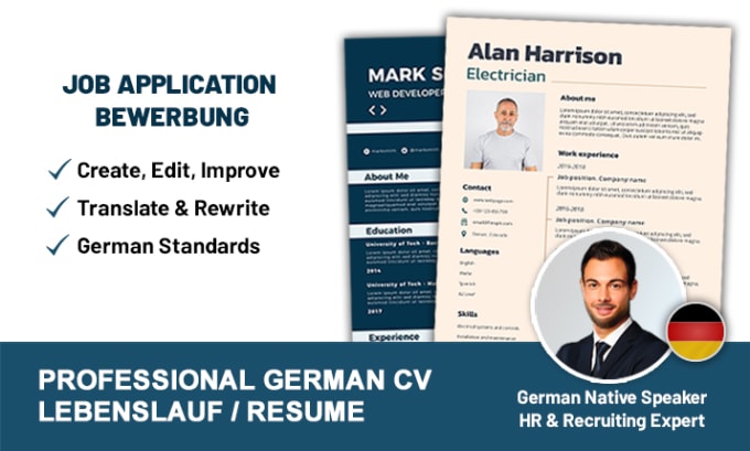 Hire a freelancer to create your professional german CV, lebenslauf, resume
