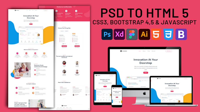 convert psd to html responsive website figma to html xd to html css bootstrap