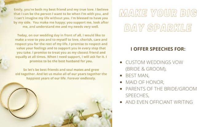 write wedding vows, bride, groom, proposal speech