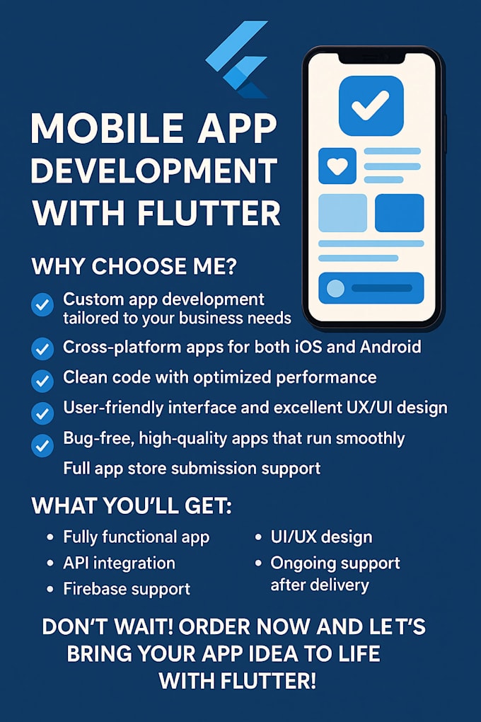 develop a professional flutter mobile app for android and ios