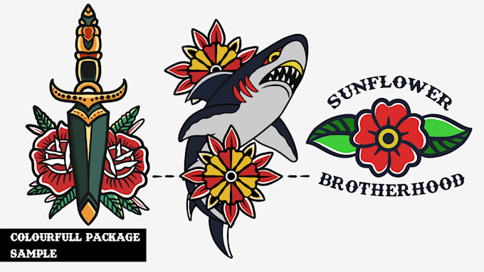 Review! I will design oldschool tattoo illustration for any niche  for $20