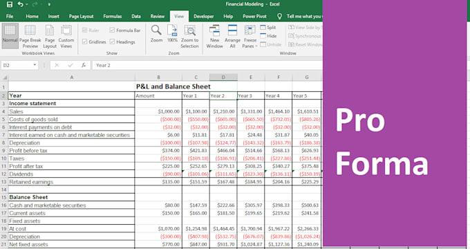 prepare pro forma or financial statements and do projection