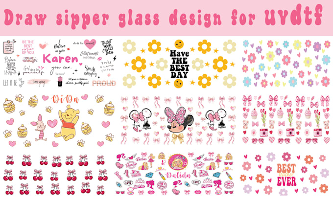 draw sipper glass wrap design 16oz 20oz 30oz for uvdtf