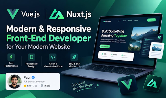 be your vuejs or nuxtjs front end developer for your modern website