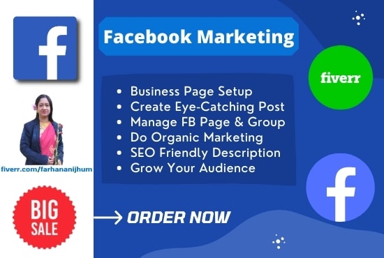 do a facebook page or group setup, create posts, manage and do marketing
