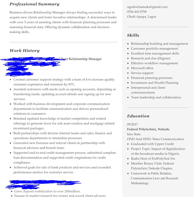 Design top notch resume by Odosiobodo1 Fiverr