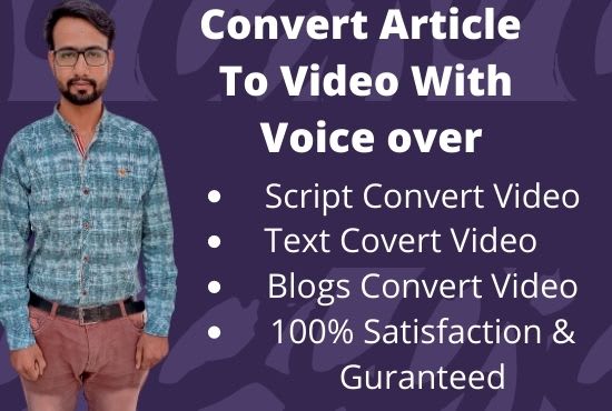 convert article, script to videos with voice over in 1 day