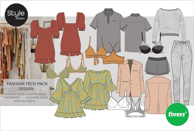 create professional fashion technical sketch and tech packs