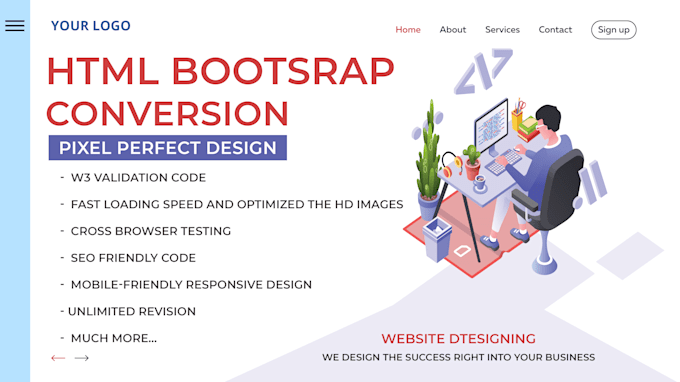 convert figma to html, xd to html psd to html css responsive bootstrap 5