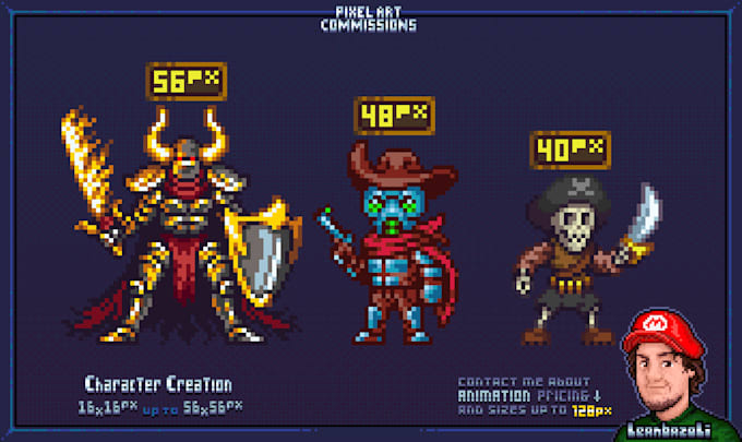 create high quality pixel art character sprites for you