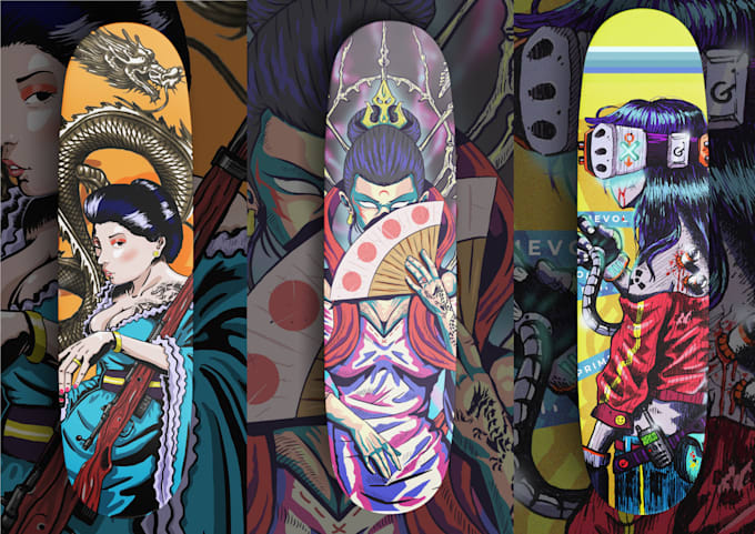 create custom skatedeck, snowdeck, and surfdeck graphic artwork