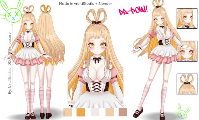 create a custom 3d character model for vtuber, vroid, anime