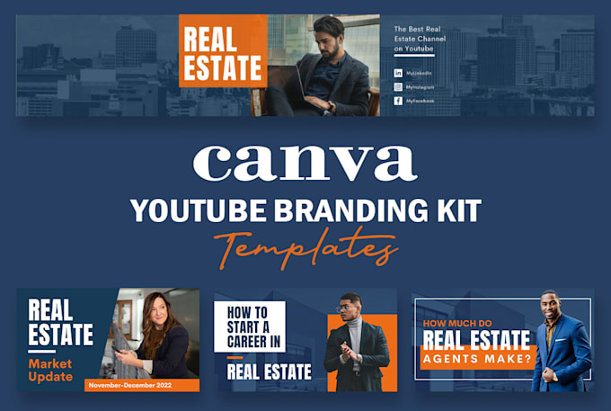 design editable youtube branding kit templates with canva