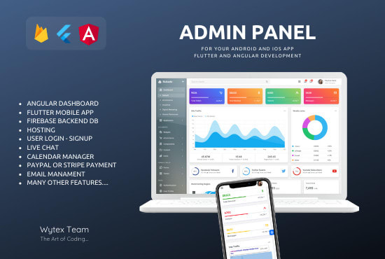 develop admin panel for mobile app angular italian developer