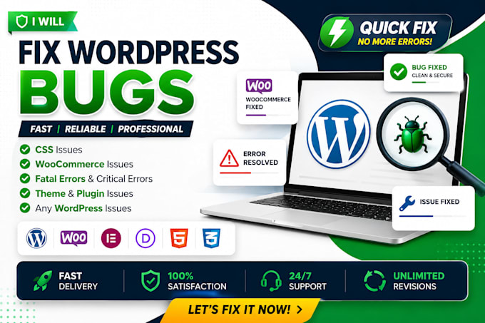fix wordpress errors, elementor issues, woocommerce fix