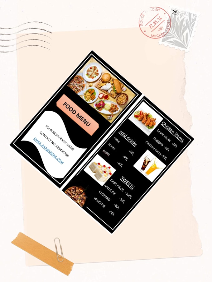 Menu Order Invite Design a menu, invitation card and flyers for you by Waqarunnisa12 | Fiverr