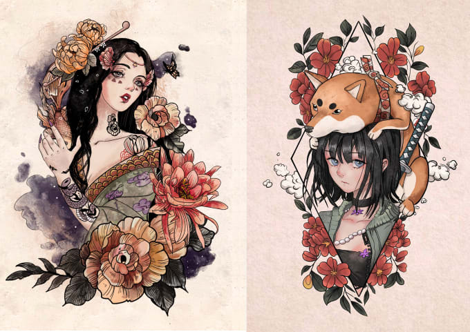 Design japanese anime manga themed illustrations and tattoos by Finnwang |  Fiverr