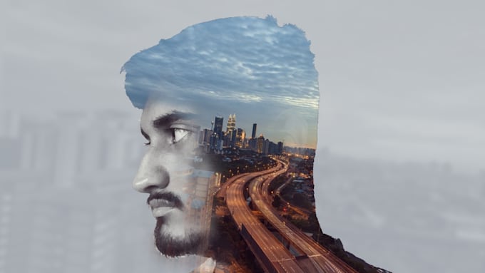 do double exposure to your picture and text artwork