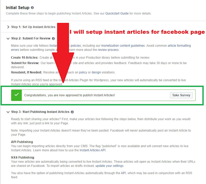 do setup instant articles for facebook page