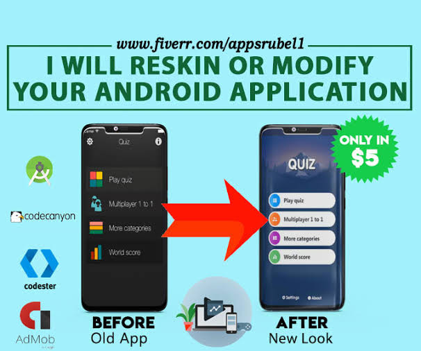 Download Reskin app, redesign your android app and reskin codecanyon by Sumitbiswas174 | Fiverr