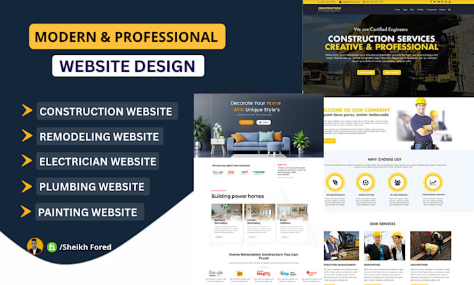 design construction, home remodeling, plumbing, painting, electrician website
