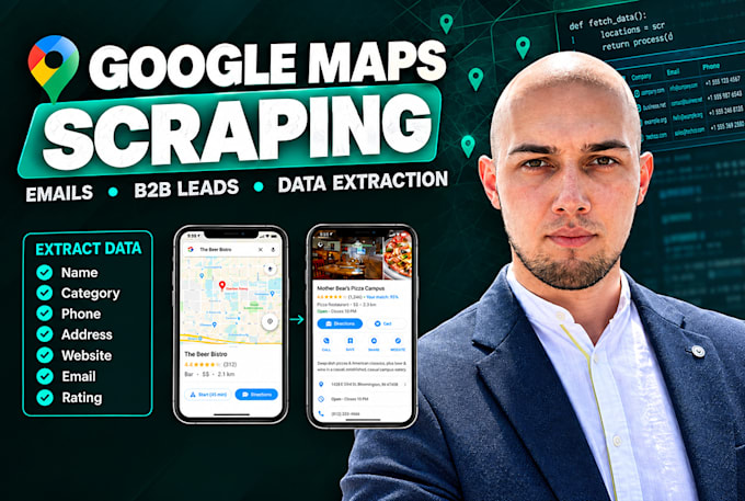 do google maps scraping and find emails, b2b lead generation