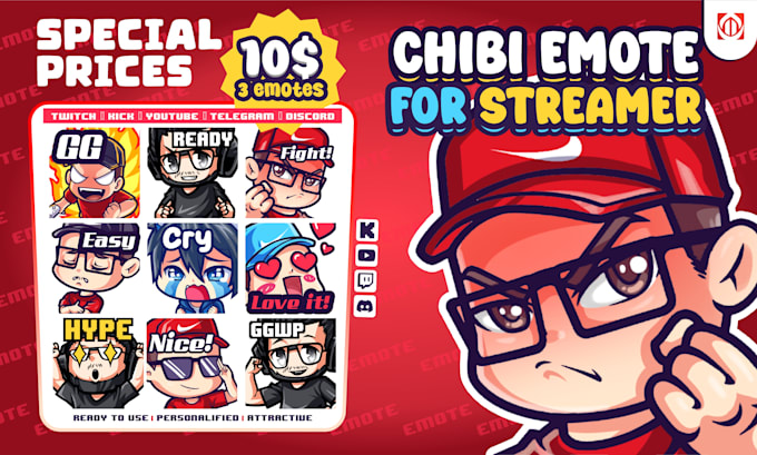 draw cute twitch emotes, animated emotes, vtuber or sub badges