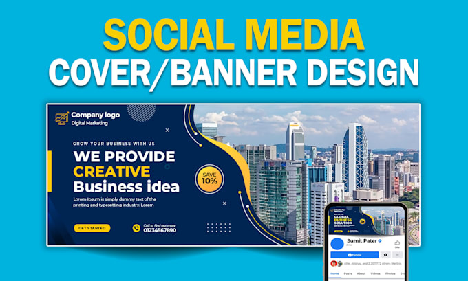 design facebook, linkedin, and twitter headers, covers, or social media banners
