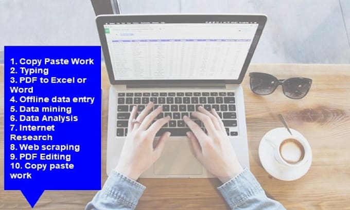 do data entry typing, file conversion, web research, excel work