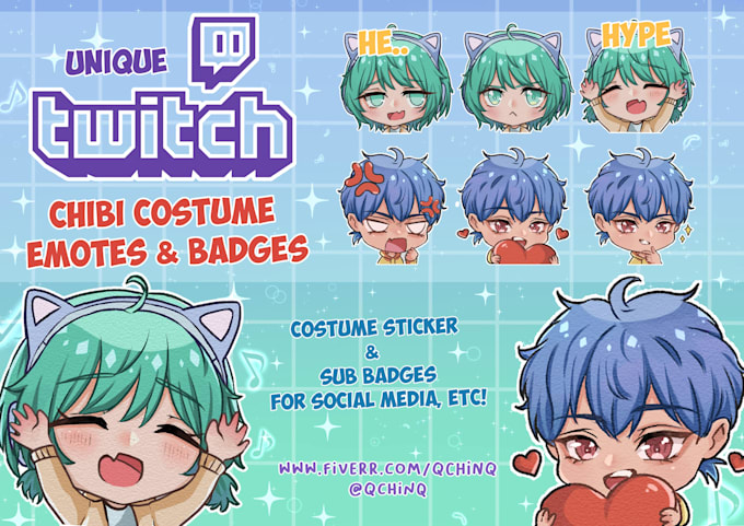 create unique costum anime emotes twitch,badges or sticker