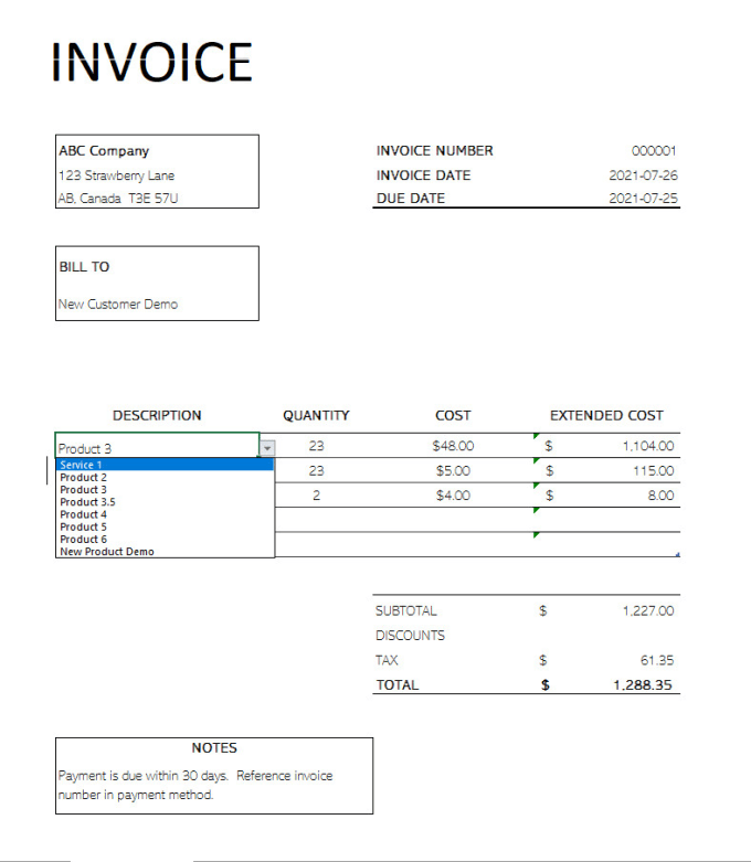 how can make invoice in excel