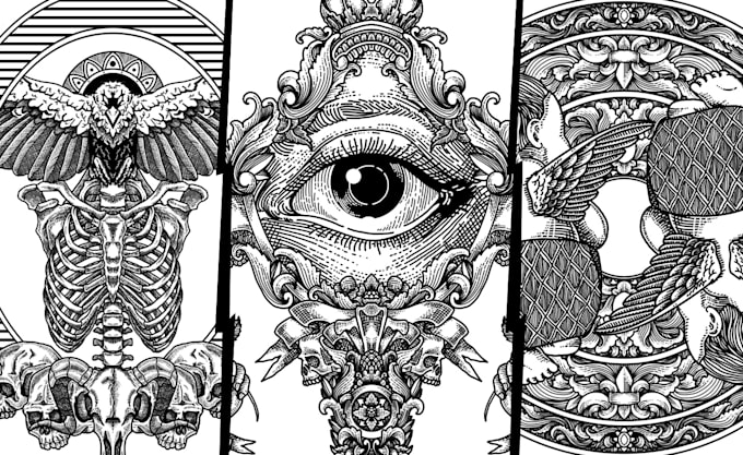 draw artwork illustration with engraving style