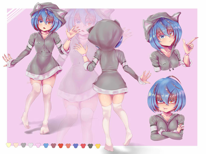 draw anime character reference sheet for you or vtuber