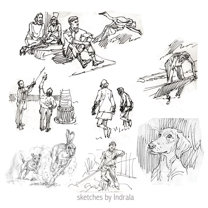 create hand drawn ink sketch and pencil illustration