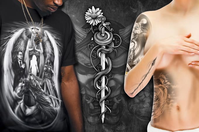do awesome illustration in realistic tattoo style
