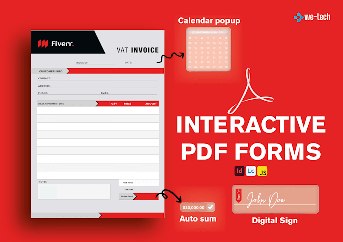 create invoice nd fillable PDF business form n interactive order forms