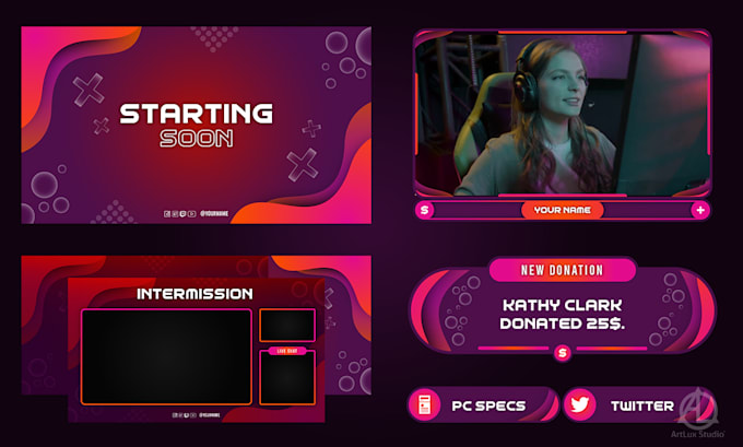 design full custom stream overlay screen pack for gamers