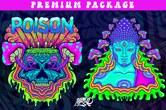 create illustration trippy psychedelic for shirt design