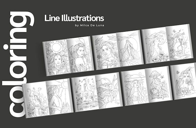 create coloring illustrations, mindfulness, celestial or botanical drawings