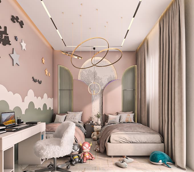do kids bedroom interior design with 3ds max rendering