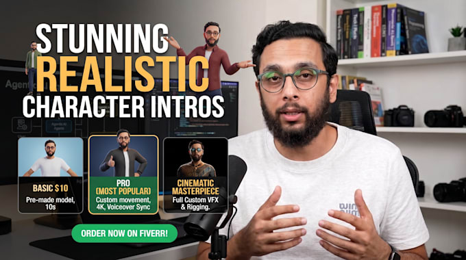 create custom realistic 3d character intro video