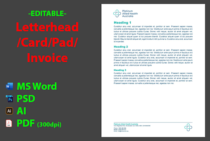 do editable letterhead design, invoice design, stationery design