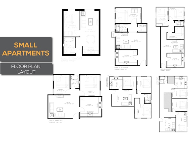 draft scaled floor plans with furniture and fixture layout