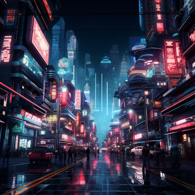 Draw a cyberpunk city illustration by Telerai | Fiverr