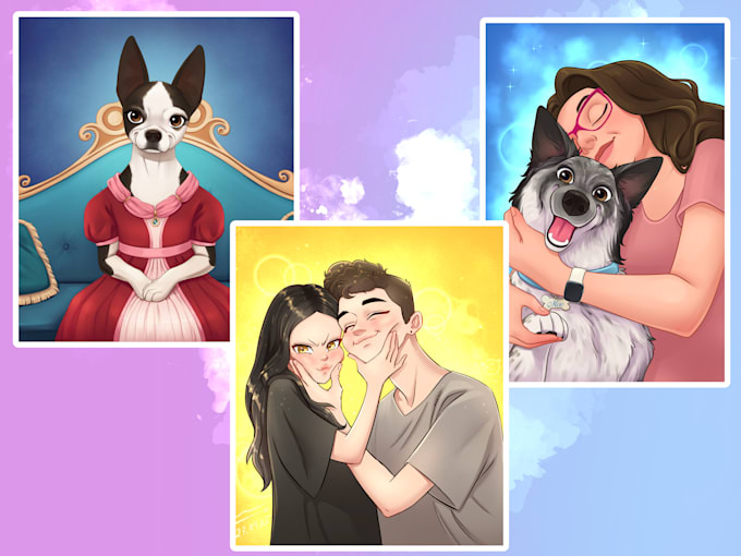 draw custom cute cartoon portrait, cute pet portrait