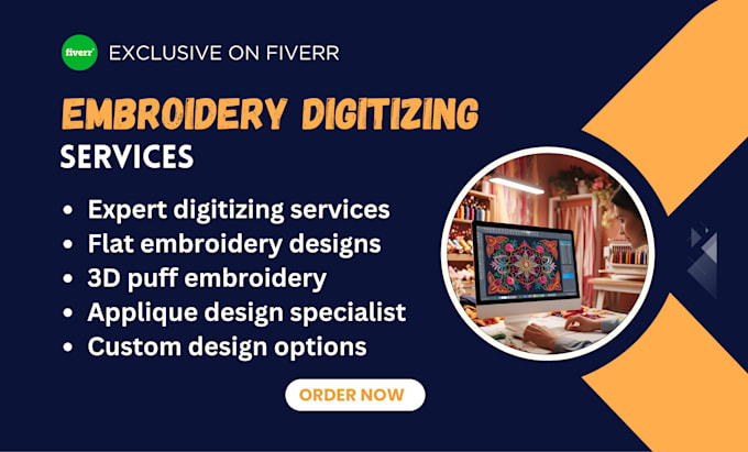 do custom embroidery digitizing, flat, 3d, applique and patch