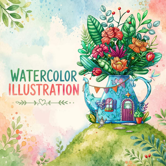 create soft and magical watercolor children illustration