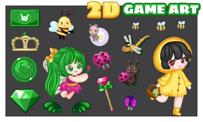 draw 2d game art props objects icons characters